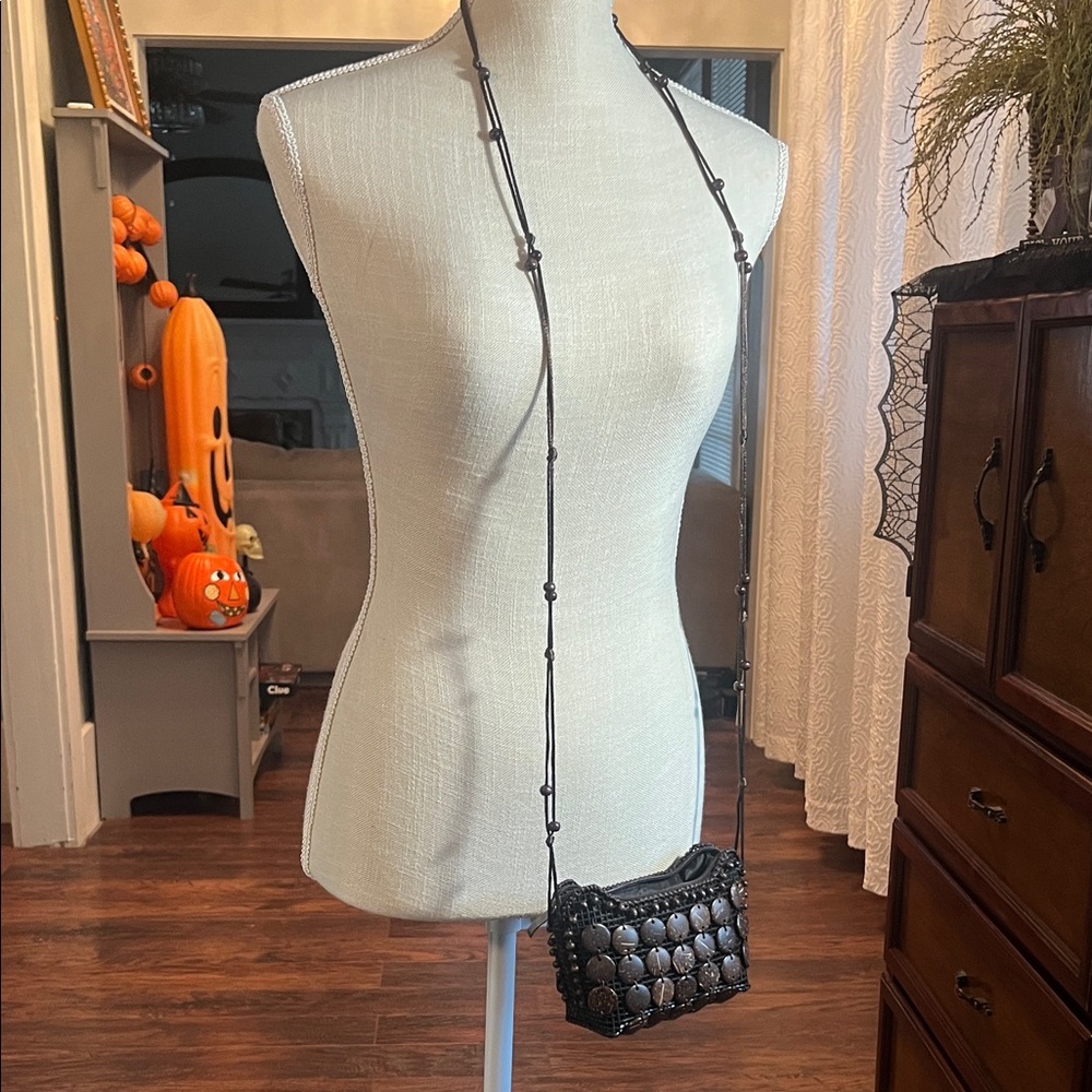 Stylish Black Beaded Mini Crossbody Bag